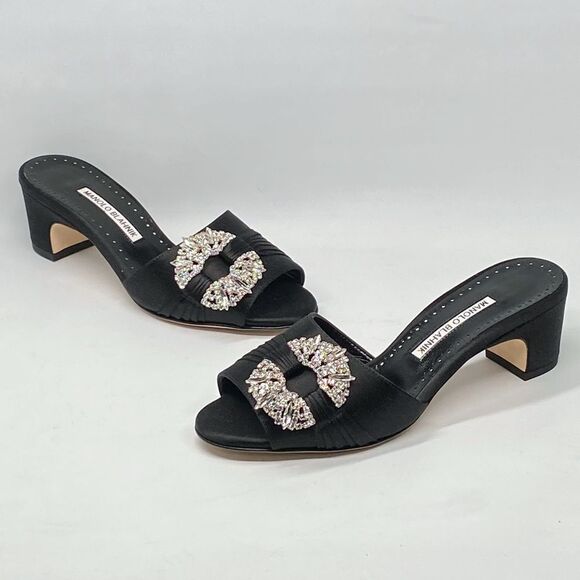 Manolo Blahnik Prinap 50MM Satin Crystal Buckle Mules size 36 - Picture 1 of 15